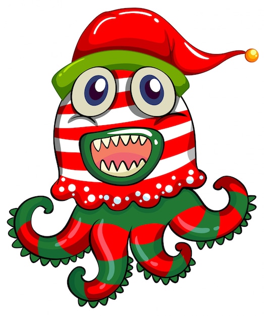 Free Vector christmas theme with monster in christmas hat