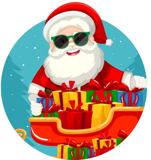 Free Vector christmas theme with santa and gifts on sleigh