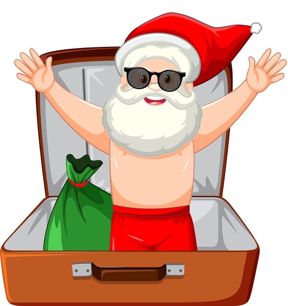 Christmas theme with Santa in a luggage on white background