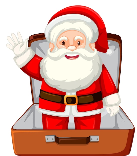 Christmas theme with Santa in a luggage on white background