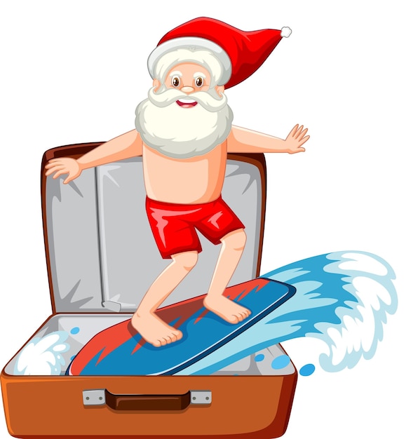 Christmas theme with Santa in a luggage on white background