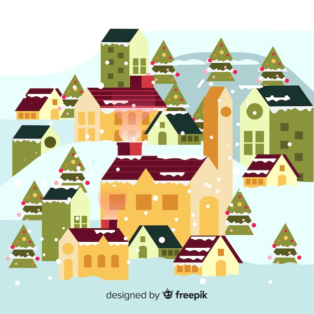 Free Vector christmas town background in flat design