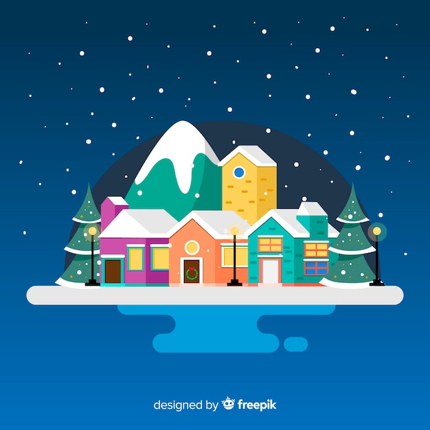 Free vector christmas town background in flat design