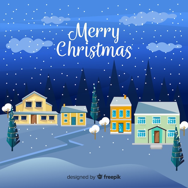 Christmas town background in flat design