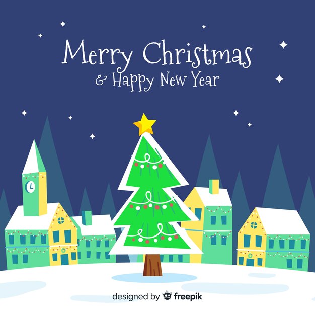 Christmas town background in flat design