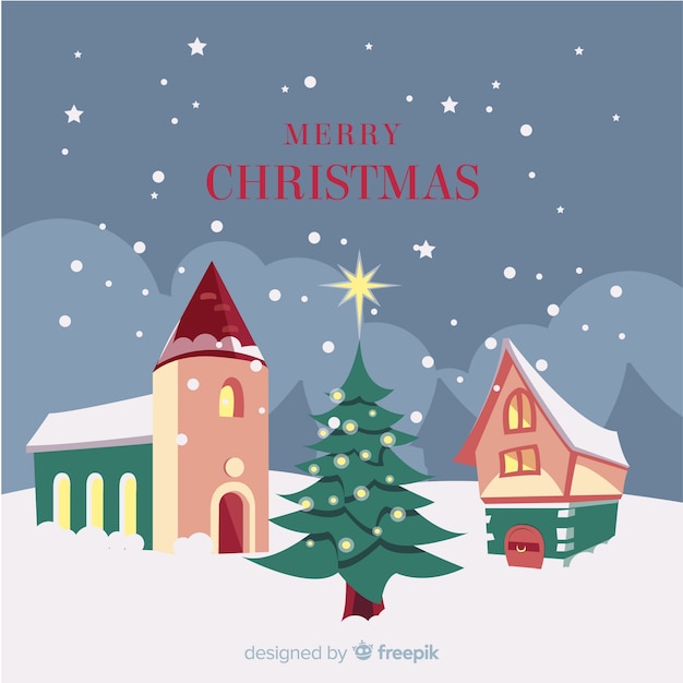 Christmas town background in flat design