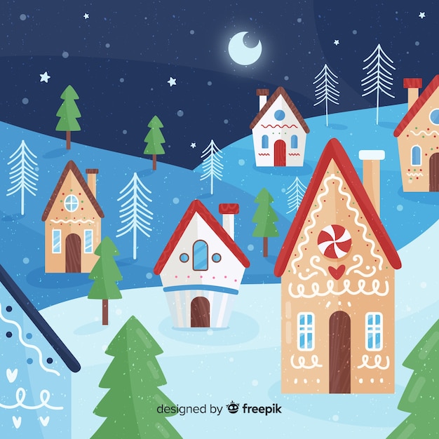 Christmas town background in flat style