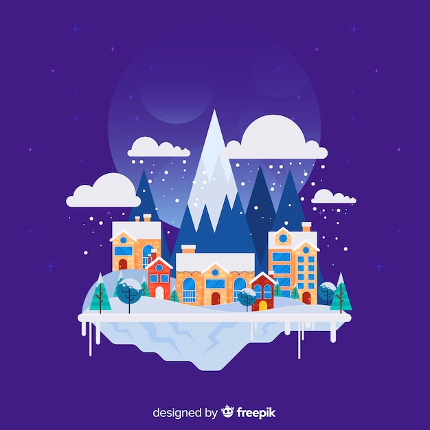 Free Vector christmas town background in flat style