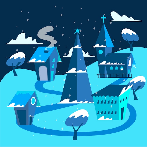 Free vector christmas town concept in flat design