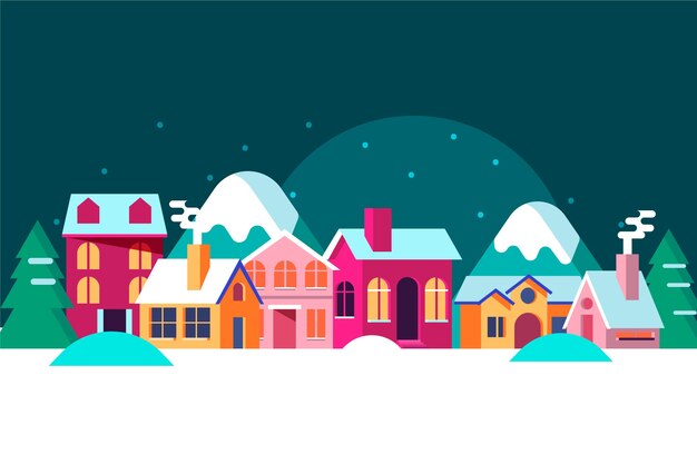 Christmas town concept in flat design