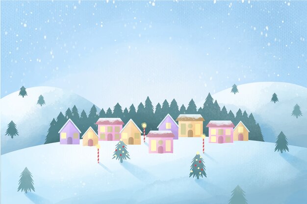 Christmas town concept in watercolor