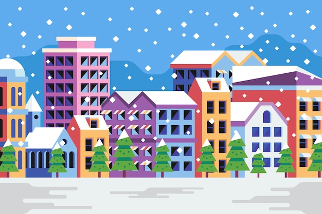 Free Vector christmas town flat design background