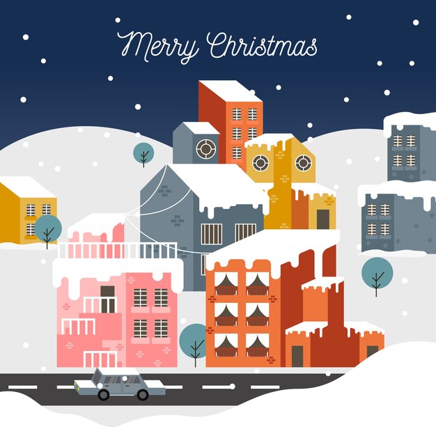 Christmas town in flat design