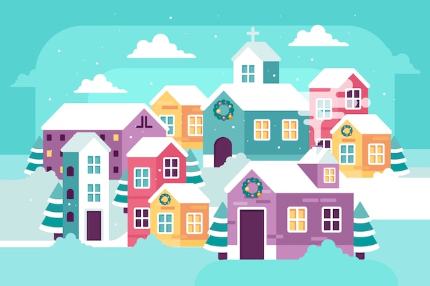 Christmas town in flat design