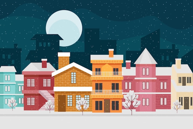 Free Vector christmas town in flat design