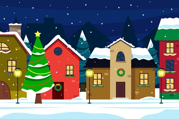 Christmas town in flat design