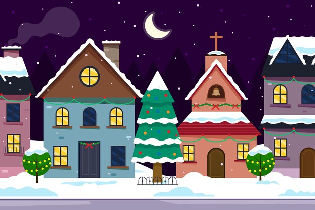 Christmas town in flat design