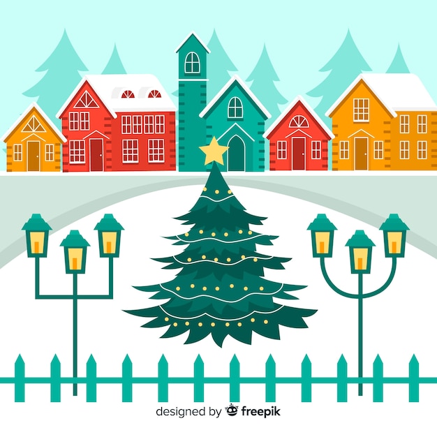 Christmas town flat illustration