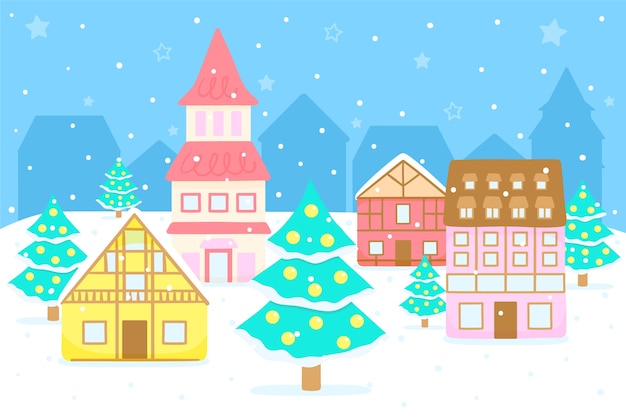 Christmas town in hand drawn style