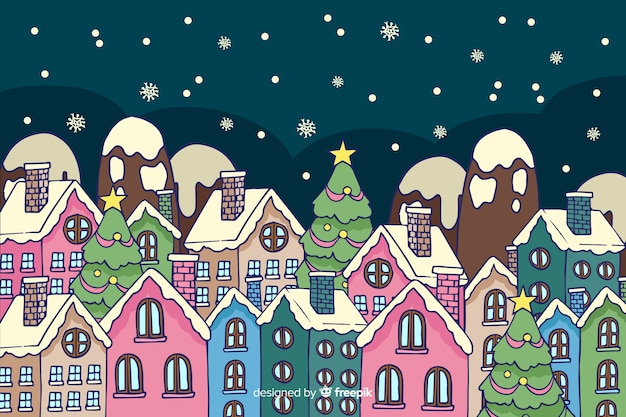 Christmas town in hand drawn