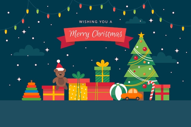 Christmas toys background in flat design