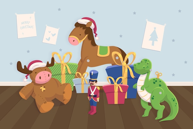 Christmas toys background in flat design