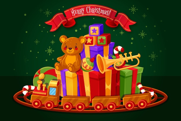 Christmas toys background in flat design