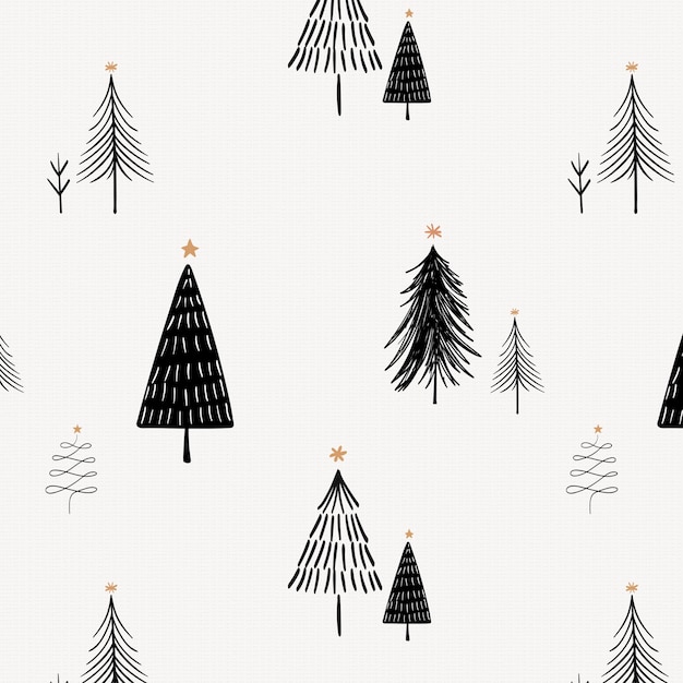 Free Vector christmas tree background, cute doodle pattern in black vector