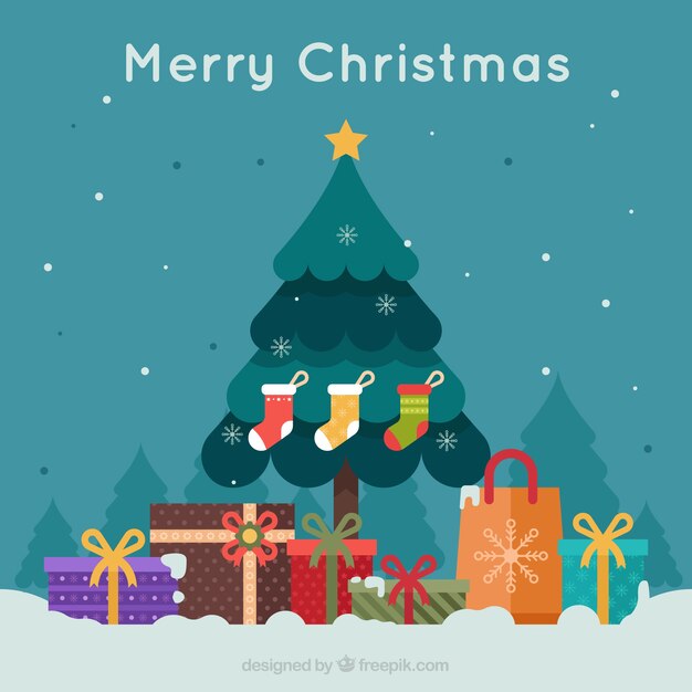 Christmas tree background with gifts