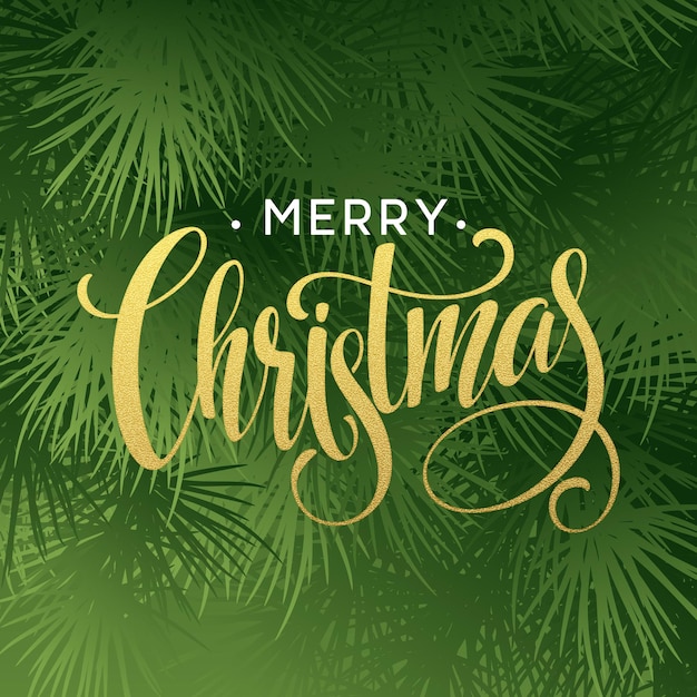 Christmas Tree Branches Border with handwriting Lettering. Vector Illustration EPS10