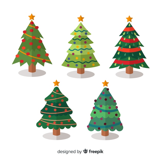 Christmas tree collection in flat design