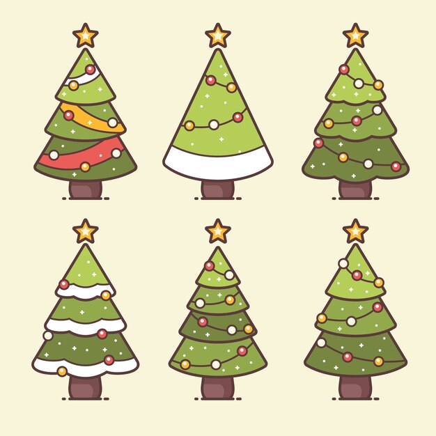 Christmas tree collection in flat design