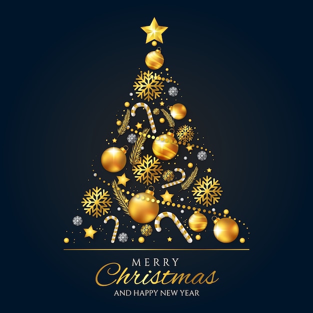 Christmas tree concept made of realistic golden decoration