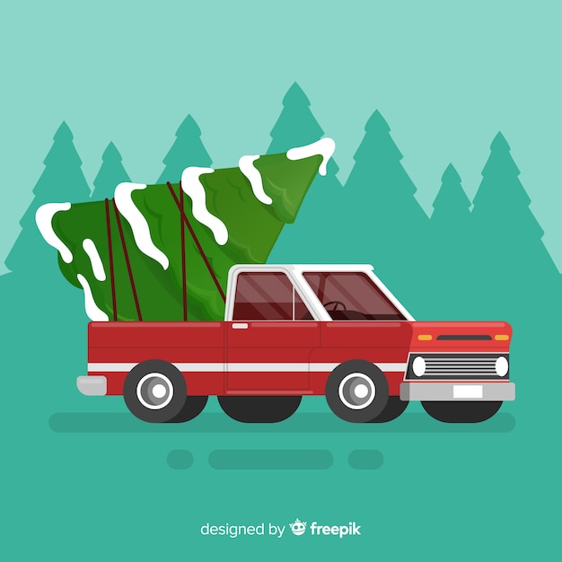 Free vector christmas tree on pick-up truck