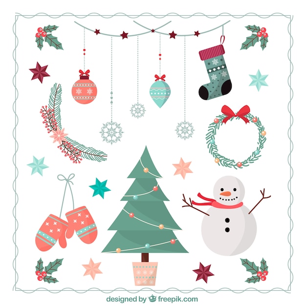 Free vector christmas tree set and other vintage decorative elements