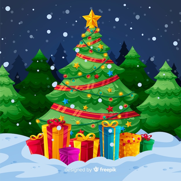 Christmas tree with gifts background