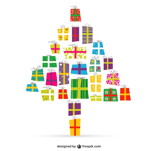 Free Vector christmas tree with presents vector