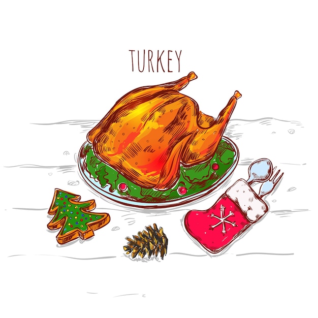 Free vector christmas turkey sketch illustration