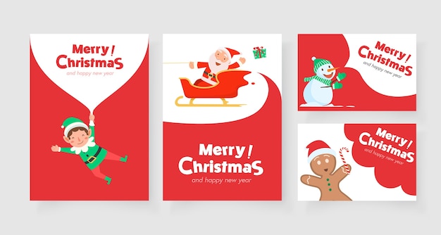 Christmas Vertical card with Santa Claus Reindeer and Santa helper