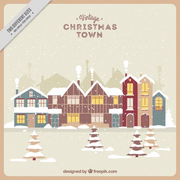 Free vector christmas vintage background of beautiful snowy village