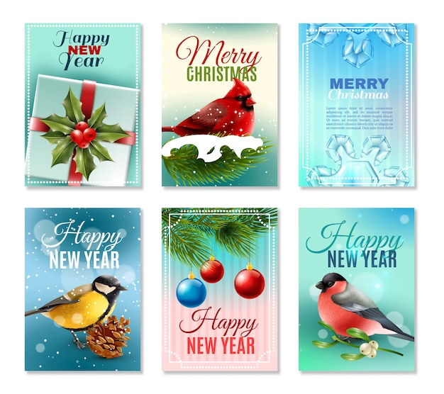 Free vector christmas winter cards set