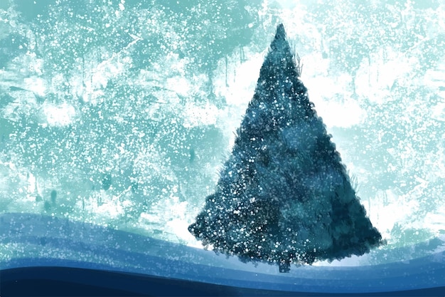 Free Vector christmas winter scenery of cold weather and frost christmas tree background