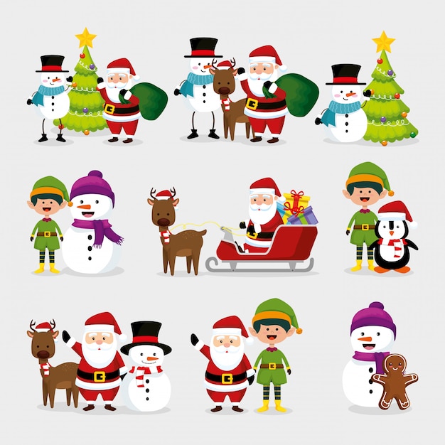 christmas with snowman and set characters