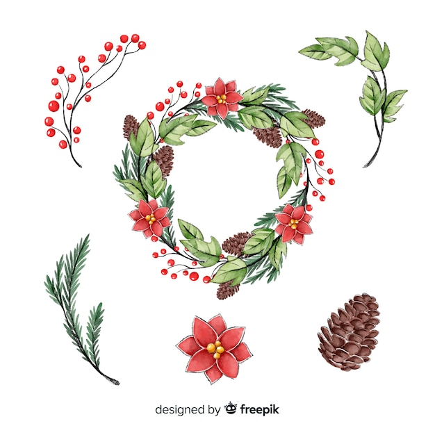 Christmas wreath collection watercolor style