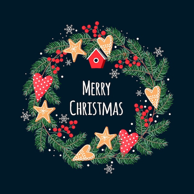 Christmas wreath in flat design