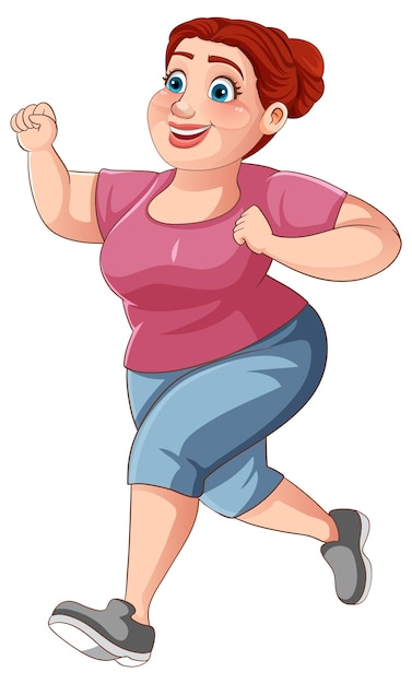 Chubby Woman Running Pose Cartoon Character