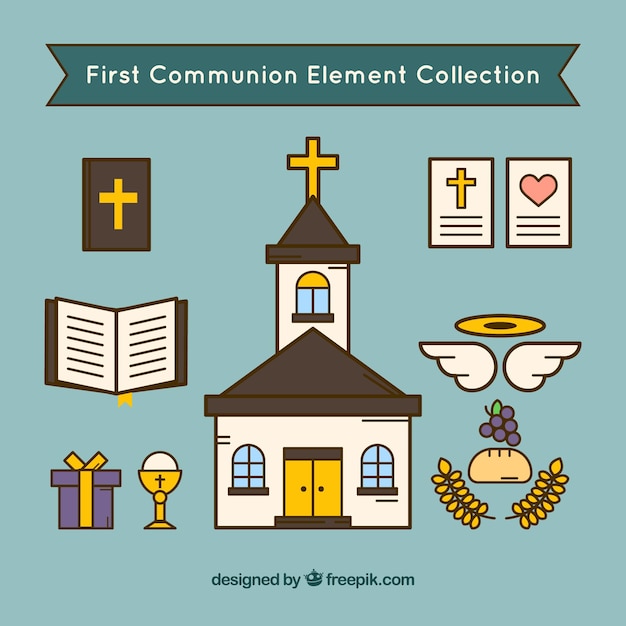 Free Vector church set with religious elements