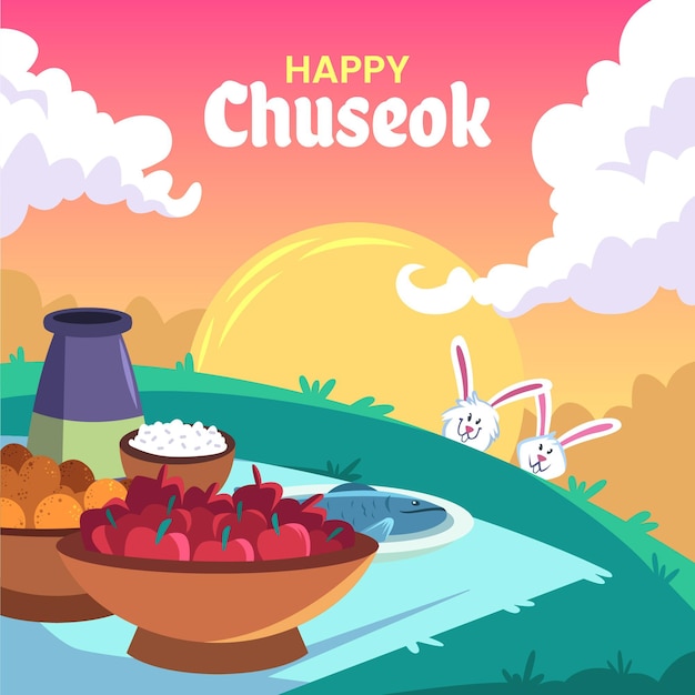 Chuseok concept in flat design