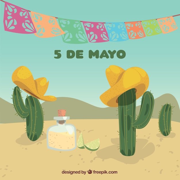 Free Vector cinco de mayo background with cactus