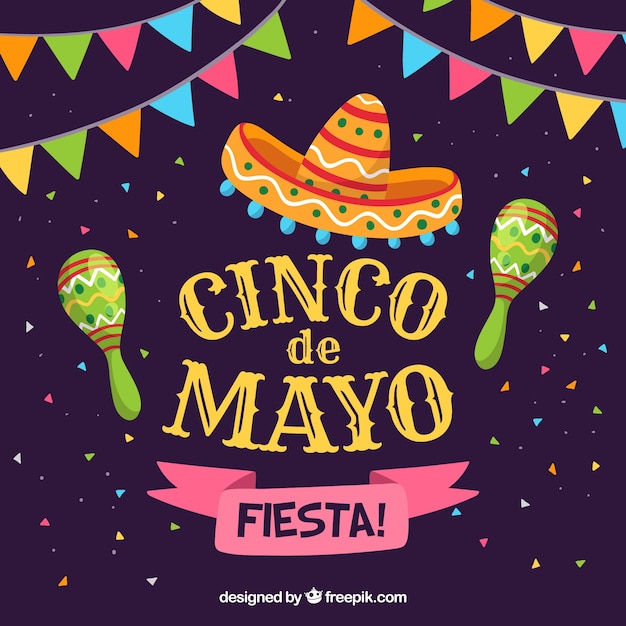 Cinco de mayo background with colorful pennants and maracas